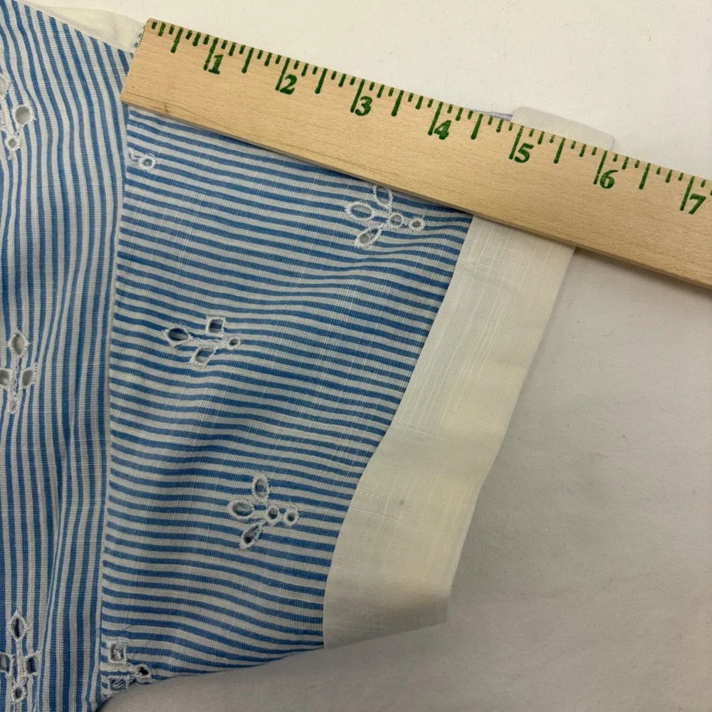 Anthropologie Eyelet Striped Midi Shirtdress Women L Blue White Coastal Cottage